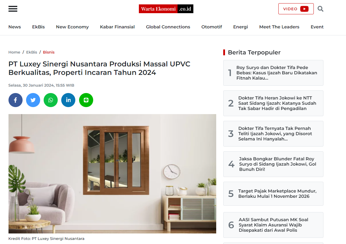 PT Luxey Sinergi Nusantara Produksi Massal UPVC Berkualitas